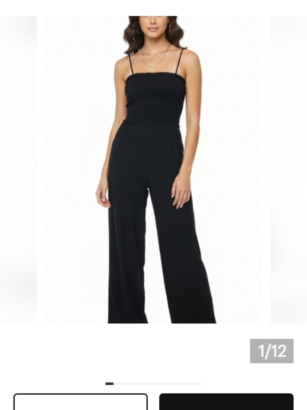 Reformation Black Smocked Strap Jumpsuit with Wide Legs